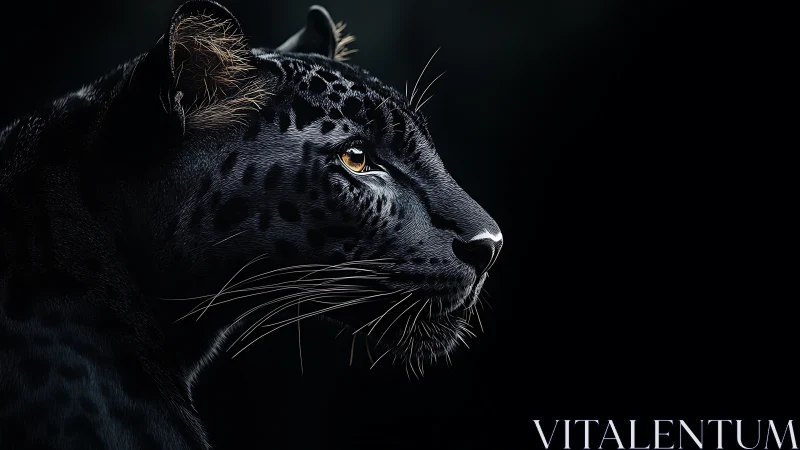 Black Leopard Portrait Against Dark Background.