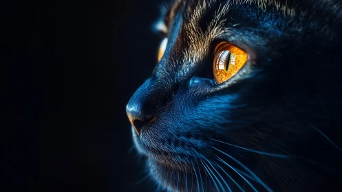 Feline Nocturnal Portrait: Felid Head Study with Amber Ocular Luminescence.