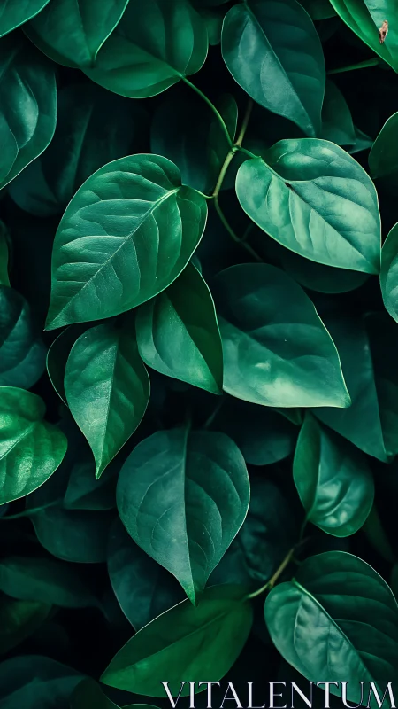 Emerald foliage fills frame with sculpted glossy leaves.