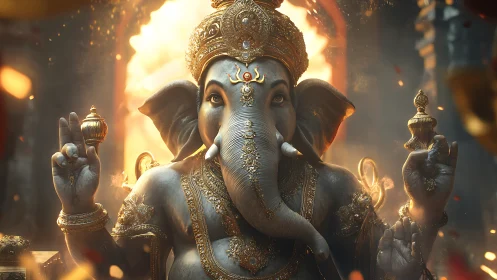 Ornate elephant-headed deity rendered in high-detail 3D lighting.