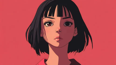 Central portrait uses hard cel-shading and flat chromatic background