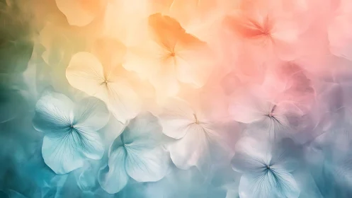 Soft hydrangea petals under diffuse multicolor lighting.