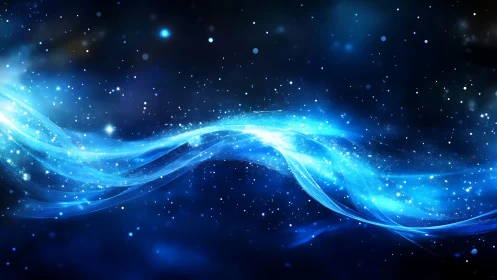 Luminescent blue energy stream arcs through deep cosmic void