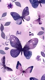 Dreamy violet butterflies drifting through soft clouds.