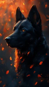 Black shepherd profile rendered in high-contrast autumn light