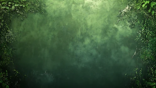 Verdant Foliage Frames Misty Atmosphere.