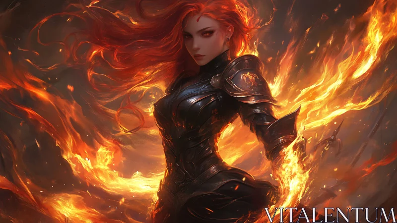 Blazing flame warrior stands strong in swirling inferno light