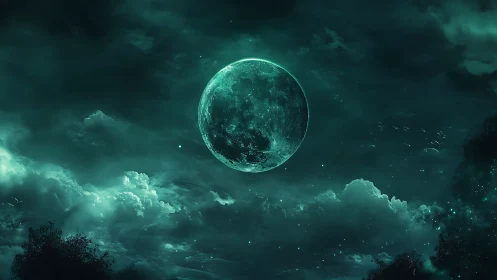 Moonlit emerald sky welcomes dreamers into a quiet night