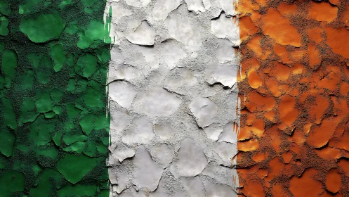 Irish tricolor flag rendered as cracked textured paint wall.