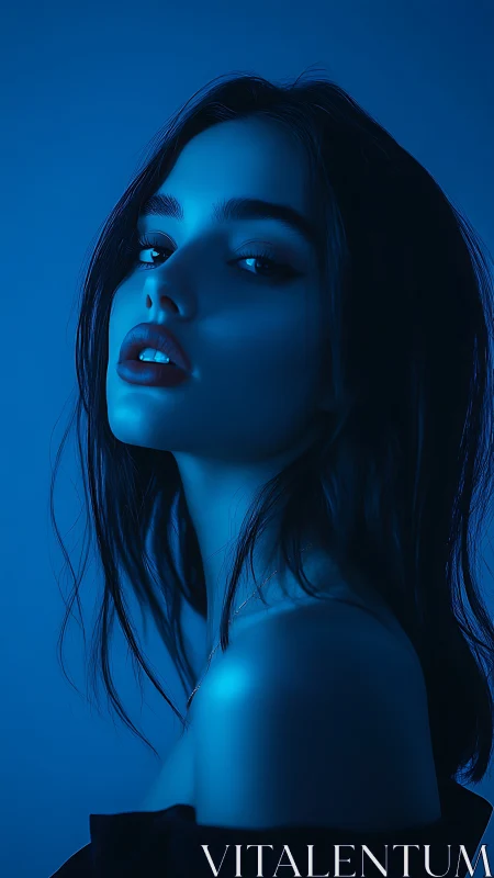 Cinematic blue-lit portrait with high-contrast side profile.