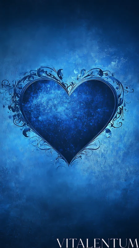 Ornamental Heart with Ethereal Glow. Deep Blue Digital Rendering.