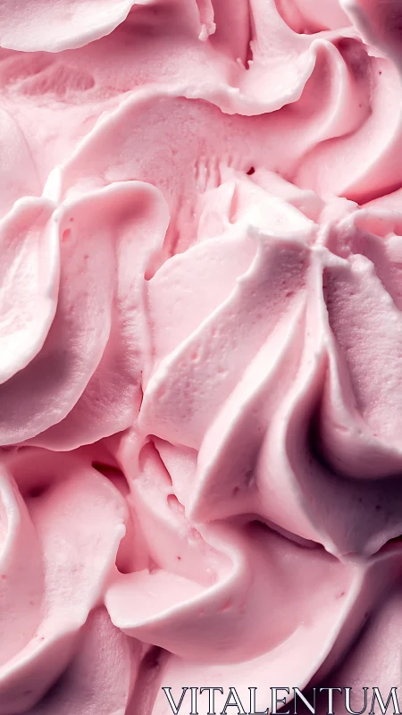 Pink whipped cream closeup with soft swirled peaks.