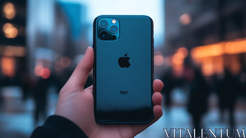 Flagship Smartphone on Urban Street at Dusk.