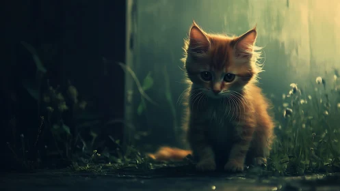 Digital rendering of feline kitten positioned in field environment