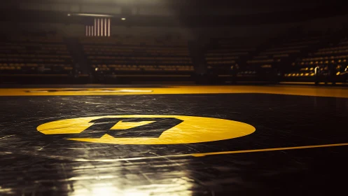 Wrestling mat surface viewed in low light from mat level