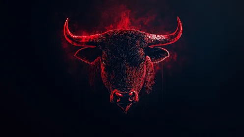 Red neon bull head rendered in high-contrast digital illustration