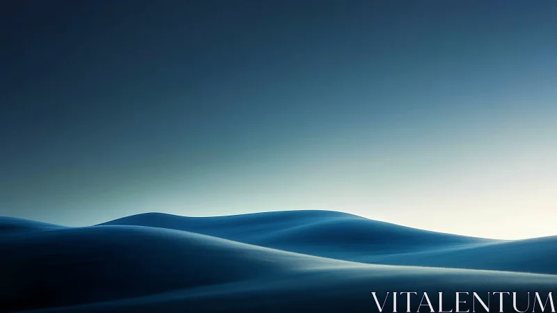 Minimalist photoreal dunes with gradient twilight horizon.