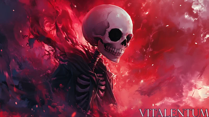 Flaming crimson skeleton emerging from swirling red void.