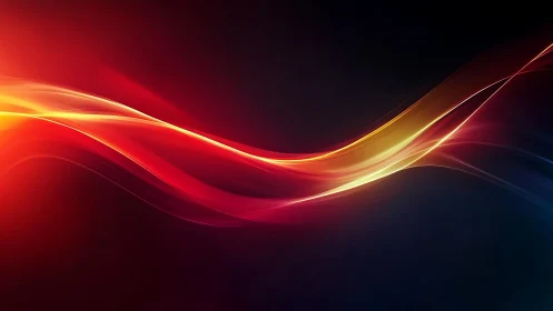 Luminous red light waves arc across deep midnight gradient