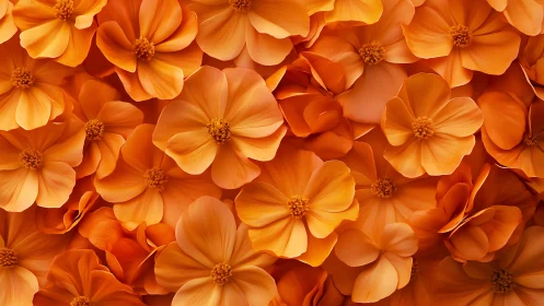 Dense Orange Floral Pattern with Overlapping Petals and Stalens
