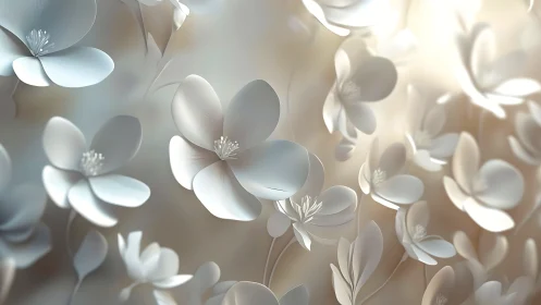 Delicate White Flowers Dance in Soft, Glowing Light
