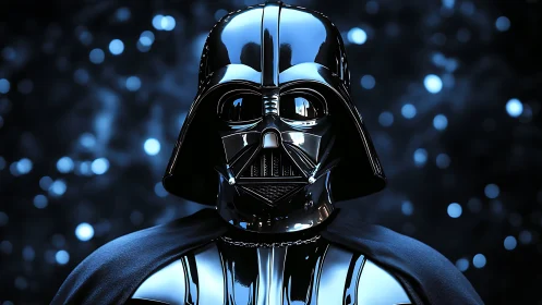 Black armored helmeted figure in reflective lighting profile.