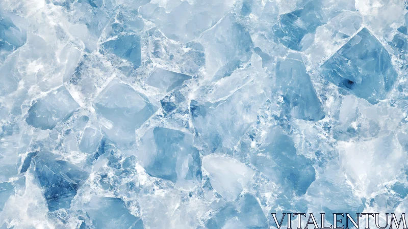 Close-up crystalline ice field with fractured translucent blue facets