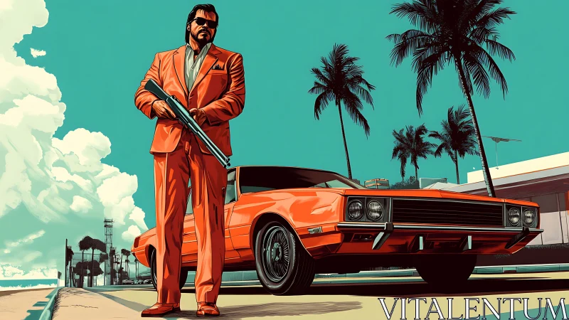 Sun-soaked enforcer guards his muscle car kingdom at noon