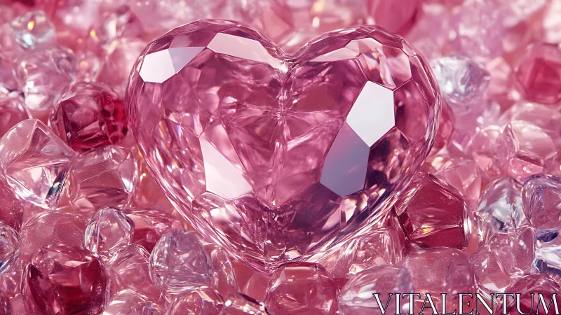 Crystalline Heart Form with Faceted Surface Among Pink Gemstones