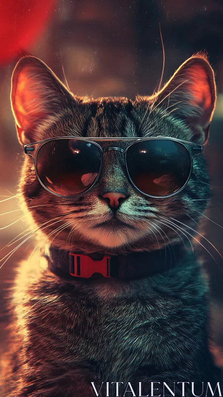 Neon-Illuminated Feline Portrait with Polychromatic Lighting Effects.