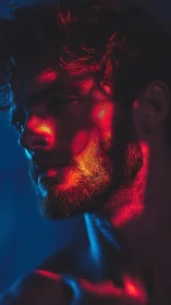 Chromatic side-profile portrait under dual color gels.