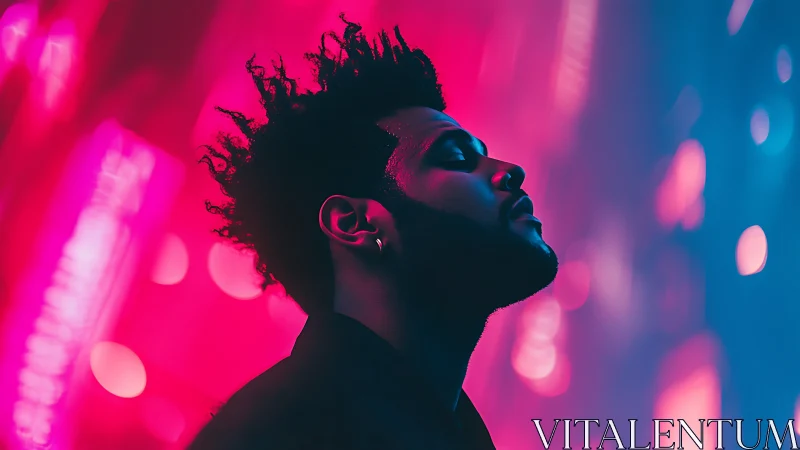 Neon bokeh portrait under dual-toned chromatic lighting field.