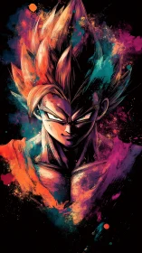 Energetic anime warrior portrait in neon splatter abstraction