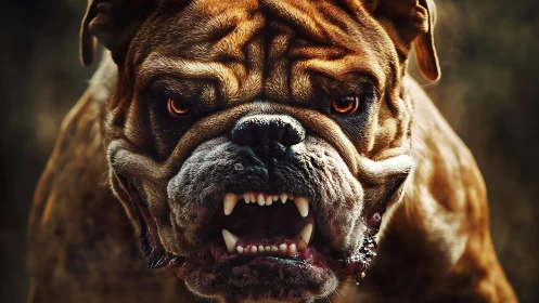 Snarling bulldog portrait captures raw canine aggression