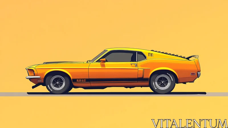 Sunlit retro muscle car cruising a smooth pastel horizon.