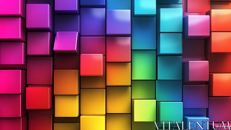 Colorful 3D blocks glow gently in a playful rainbow wall