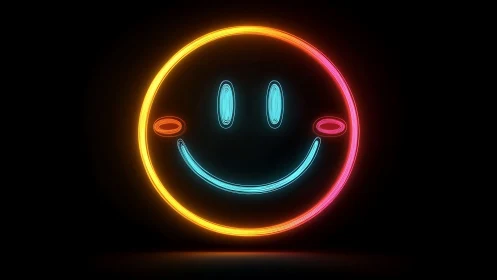 Neon smiley face rendered as glowing circular light icon