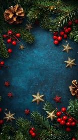 Festive pine branches frame sparkling Christmas stars beautifully.