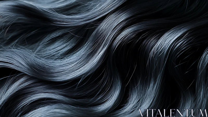 Midnight black hair waves with glossy reflective texture.