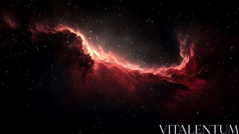 Scarlet nebula arc carving light through deep space.