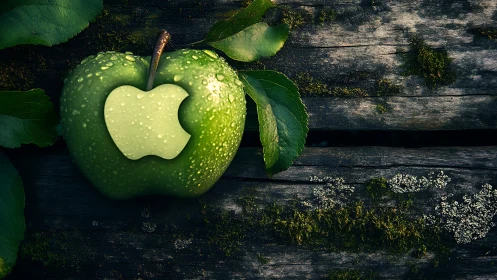 Dewy green apple with playful tech inspired twist.