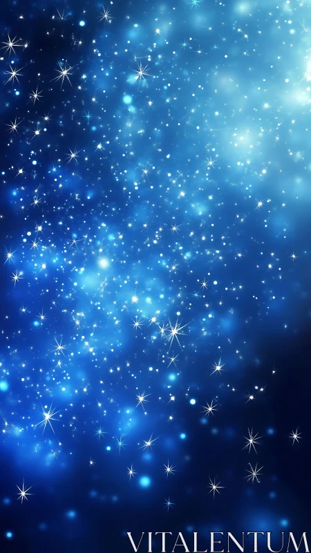 Blue night sky filled with bright glowing star lights.