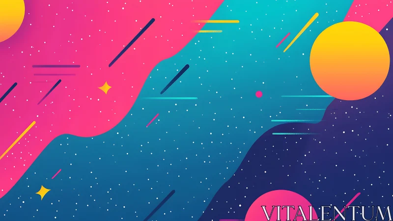 Neon planets drift through candy-colored cosmic currents.