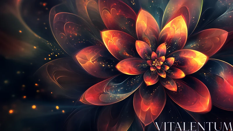 Fractal-style digital flower radiates layered translucent petals