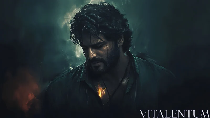 Low-key digital portrait with glowing chest core illumination