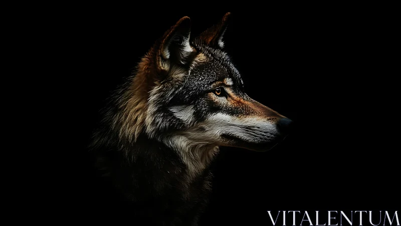 Night-sculpted wolf profile burning through velvet dark.