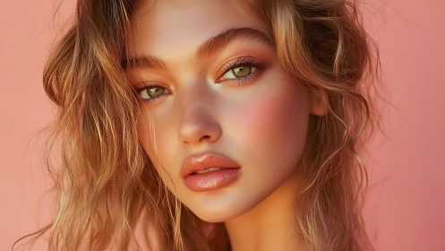 Digital beauty portrait with soft-focus pastel gradients.