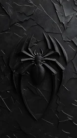 Black sculpted spider emblem over shattered slate texture.