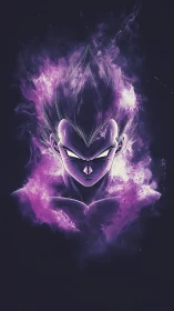 Purple aura warrior stands in shadow, radiating fierce power