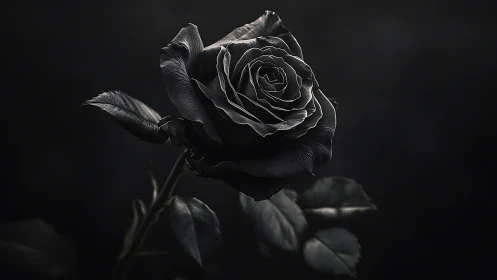 Monochrome macro study of a black rose in dramatic chiaroscuro
